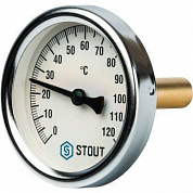 Термометр биметаллический Dn63 с погружной гильзой 75мм 1/2” 0...120°С Stout
