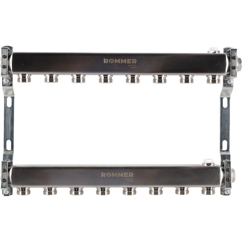 Коллектор для радиаторной разводки 8 выходов (нерж. сталь) Rommer