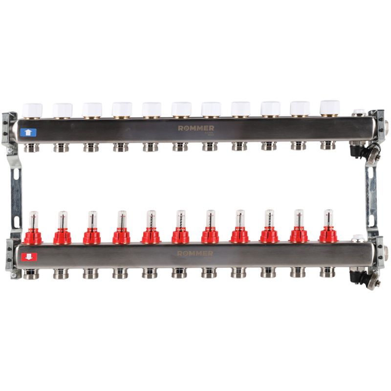 Коллекторная группа с расходомерами 11 выходов (нерж. сталь) Rommer