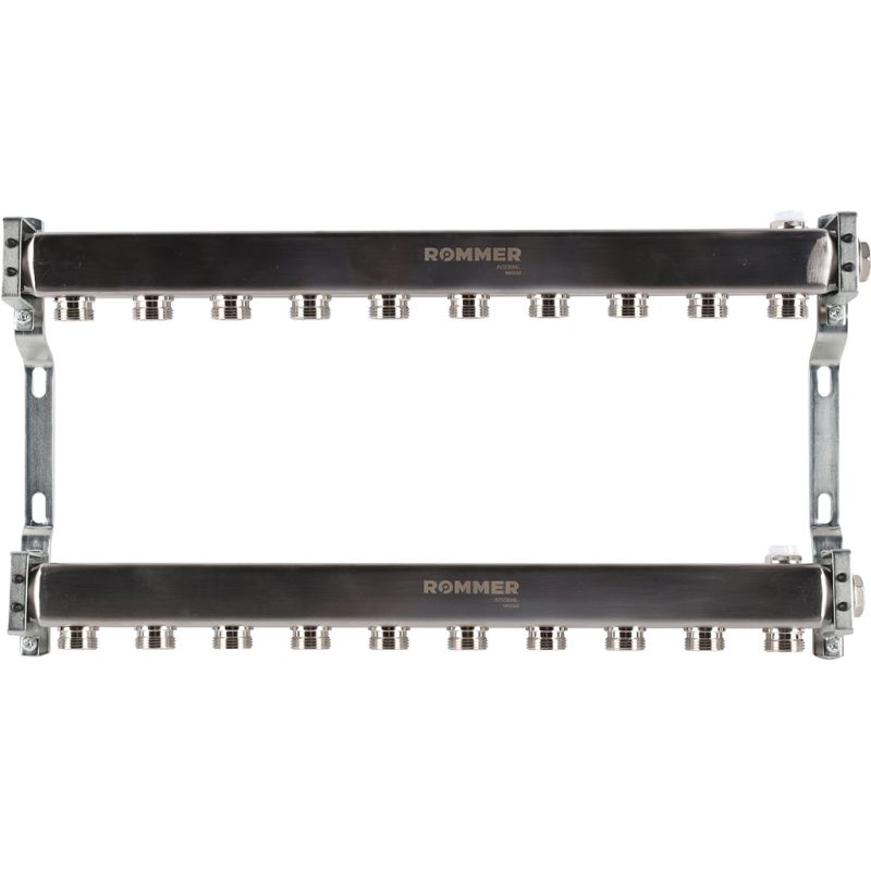 Коллектор для радиаторной разводки 10 выходов (нерж. сталь) Rommer