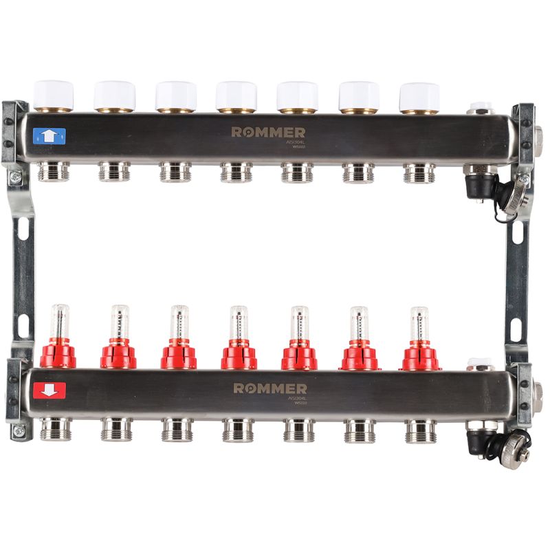Коллекторная группа с расходомерами 7 выходов (нерж. сталь) Rommer