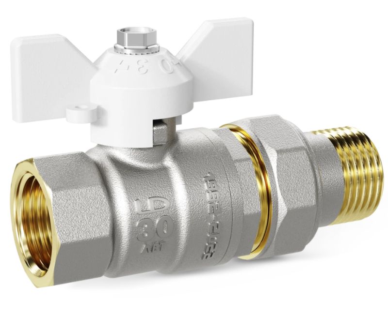 Кран шаровой с американкой 1” бабочка (white) LD Pride 47.25.В-ГШ.Б