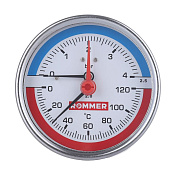 Термоманометр аксиальный DN 80, 0-120 °C, 0..10 бар, G-1/2”, Rommer