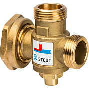 Термостатический смесительный клапан для твердотопливных котлов 1 1/2”х1”х1” НГ/НР/НР (60 °С) Stout