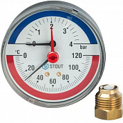 Термоманометр аксиальный Dn80 0-120°C 0...4 бар G-1/2” Stout