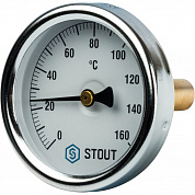 Термометр биметаллический Dn 63 мм с погружной гильзой 50 мм 1/2”, 0...160 °С, Stout
