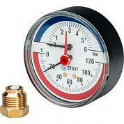 Термоманометр аксиальный Dn80 0-120°C 0..10 бар G-1/2” Stout